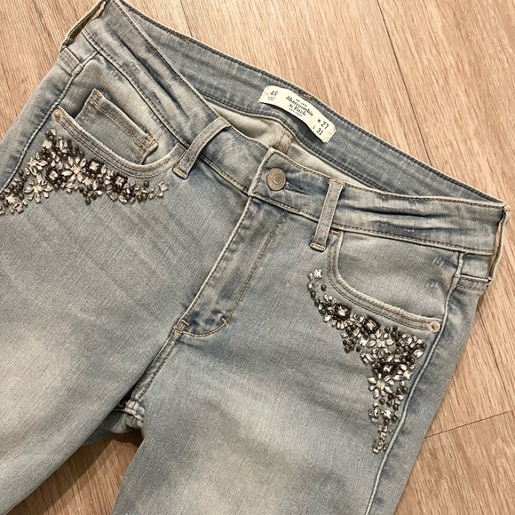 Abercrombie & Fitch Rhinestone Bling Embellished Distressed Light Skinny Jeans 4 - Picture 9 of 12